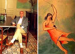 O pintor Cícero Dias e um detalhe de uma de suas obras